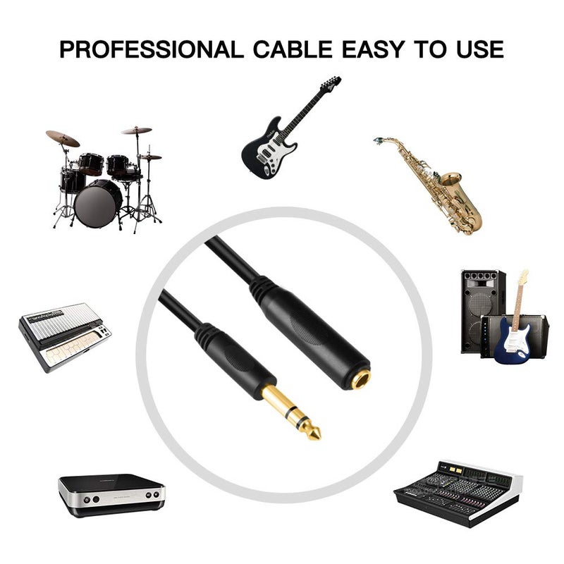 Devinal 6.35mm 1/4" inch TRS Plug Male to 1/4 Female Headphone Guitar Extension Cable Cord, Gold Plated Audio Cable Stereo Extender, 6 feet (1.8 M) - Image 3